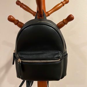 Faux Leather Black Mini Backpack